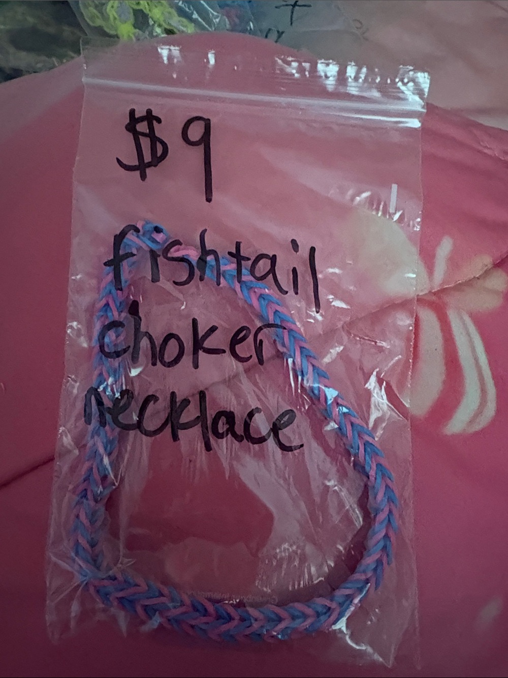 Handmade Pink & Blue Fishtail Choker Necklace